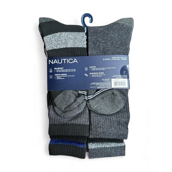 Nautica Men’s Dress Crew Socks 5-Pack Size 6-12.5 Black Gray Blue Soft Comfort - Picture 8 of 8